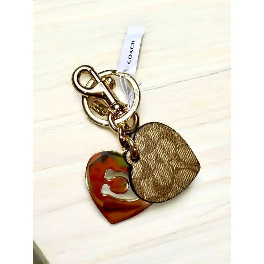 NWT Coach 91478 Signature Metal Heart Key Ring/Charm